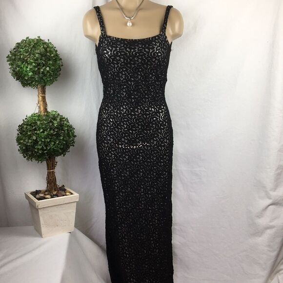 Jessica McClintock Black & Silver Vintage Long Maxi Formal Dress 5-6 - Picture 7 of 10
